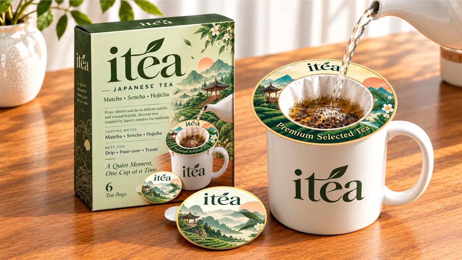 iTea coffee filter packaging and brewing product photography