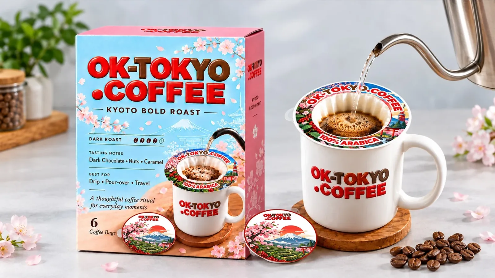OK-TOKYO.COFFEE coffee filter packaging and brewing product photography